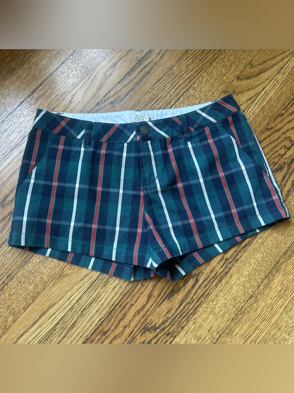 Volcom Striped Plaid Women’s Shorts — Teal Green/Blue